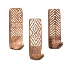 12pcs Wooden Wall Hooks, Modern Farmhouse Geometric Pattern Decorative Coat Hooks, Rustic Entryway Living Room Mudroom Wall Mounted Storage Organizer Rack For Hanging Clothes, Jackets, Keys, Hats, Bags, Home Decor Accents, Mother's Day Gift - Multicolor - View 10