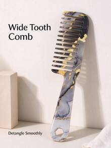1pc Marble Pattern Wide Tooth Hair Comb, Anti-Static Detangling Hair Comb For Curly Thick Long Hair, Portable Large Handle Hairdressing Comb, Christmas Gift, Salon Home Travel Hairstyle Tool For Women Girls - Multicolor - View 1