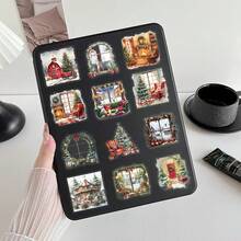 50Pcs Watercolor Christmas Scene Clear Stickers, Xmas Window Fireplace Tree Wreath Decals For Gifts, Cards & Holiday Crafts - one-size - View 10