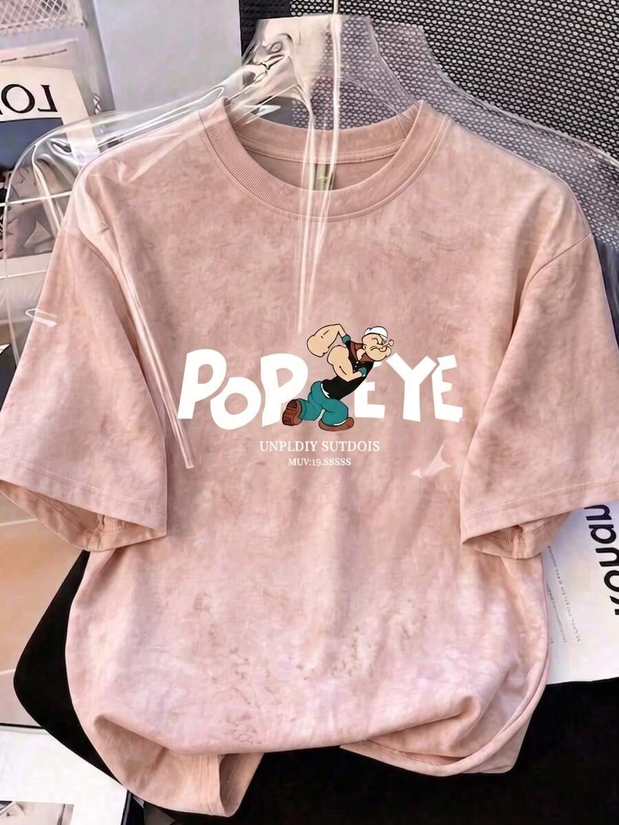 Men's Vintage American Style Print Washed Short Sleeve T-Shirt | Suitable For Summer Wear | Comfortable & Breathable | Leading The Fashion - Pink - View 1
