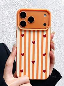 Phone Case: Fashionable Personalized Orange & Pink Striped Heart Phone Case, Anti-Slip Anti-Fall Protective Shell Compatible With IPhone 18 Pro/18 Pro Max/17/17 Pro/17 Pro Max/16/16 Pro/16 Pro Max/15/15 Pro/15 Pro Max/14/13/12/11, French Aesthetic Soft TPU Protective Shell, Designed For Women - Orange 1 - View 4