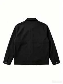 1pc Men's Plus Size Workwear Jacket, Fashionable Versatile Button-Up Long Sleeve Lapel Collar Khaki Outerwear, Suitable For Daily Wear, Men's Jacket - Black - View 8