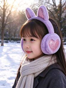 Children's Winter Ear Muffs, Cute Purple Cat Ear Plush Ear Muffs With Glitter Heart, Soft Warm Cold-Proof Ear Muffs For Girls, Suitable For Outdoor Snow Activities - Multicolor - View 3