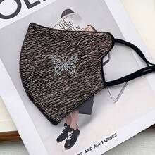 Chinese Style Shiny Silk Pleated Face Cover, Butterfly Rhinestone Decor Mask For Autumn Winter Windproof - Multicolor - View 4