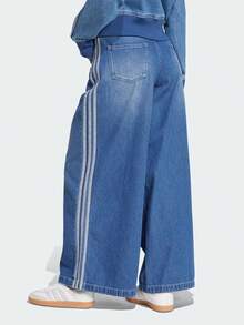 Adidas Clover 女款寬腿鬆身長褲，修身顯瘦休閒長褲 - 牛仔靛藍 - 查看 2