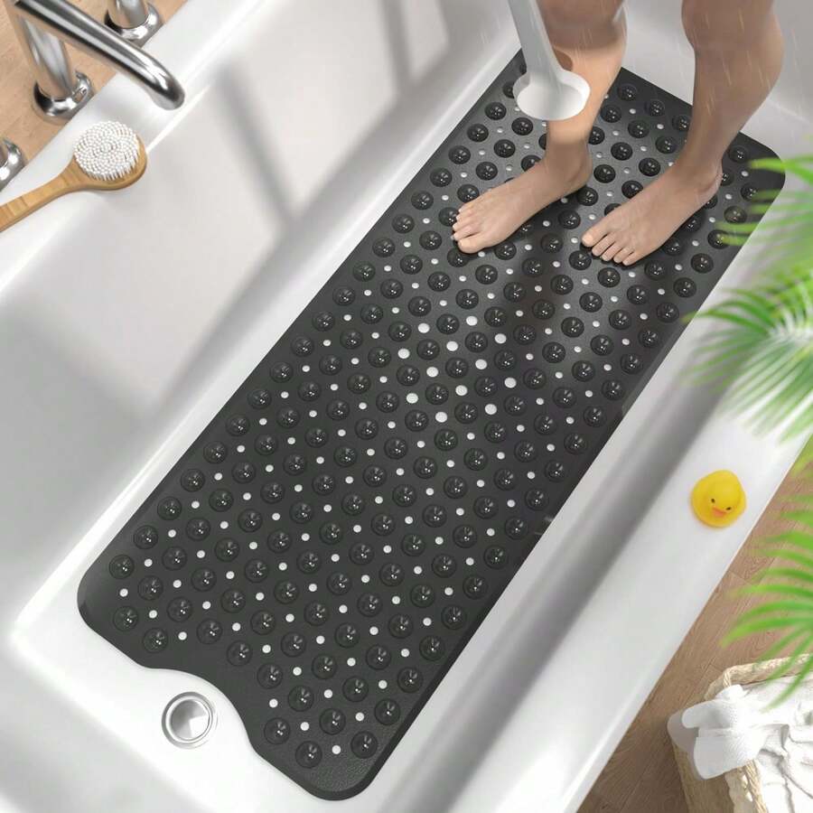1pc Bathtub Anti-Slip Mat, Extra Long Shower Mat With Suction Cups, Soft Massage Texture Bathtub Mat, Machine Washable, Solid Color Bathroom Mat Suitable For Bathroom, Hotel, Travel, Multiple Colors Available - Multiple Styles - View 1