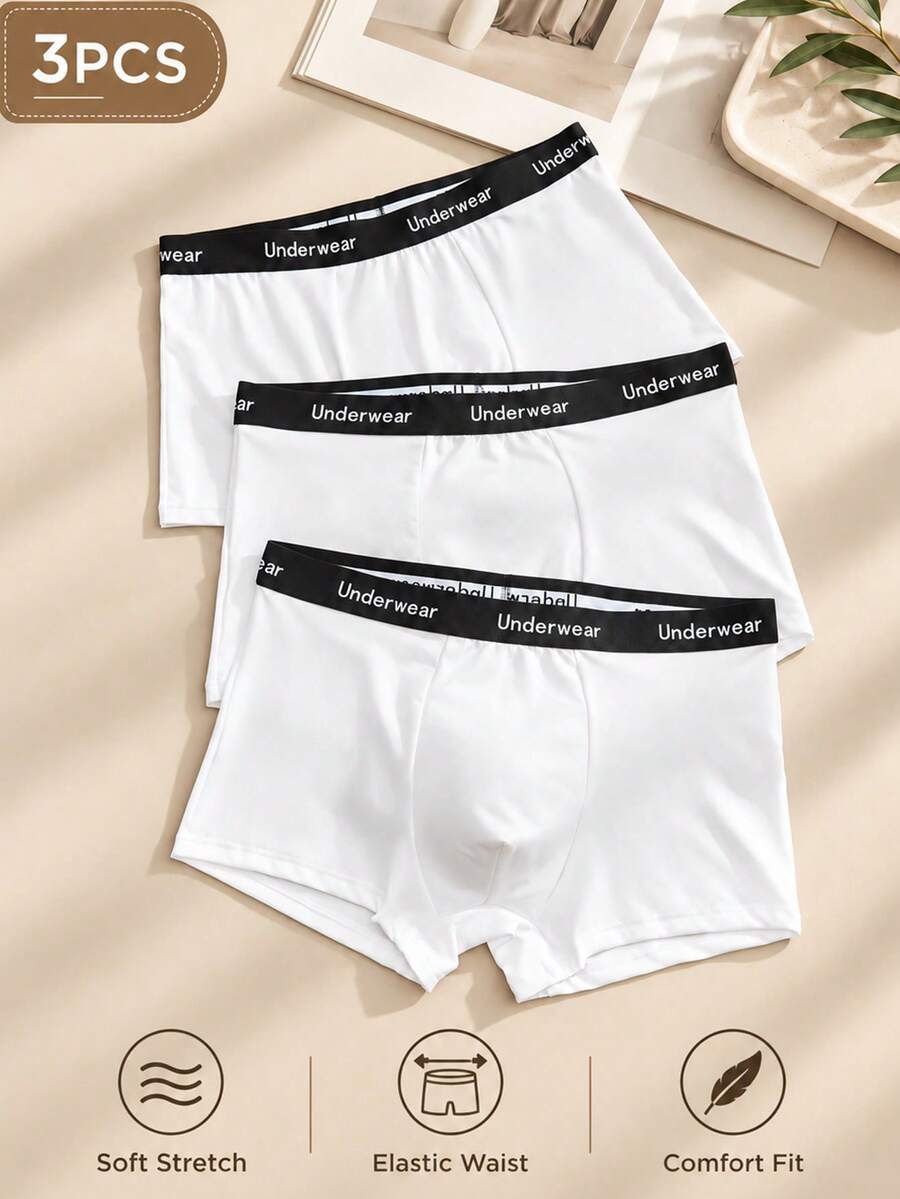 3-Pack Men's Fashion Drawstring Boxer Briefs - White Series, Elastic, Soft And Comfortable Boxer Briefs - White - View 1