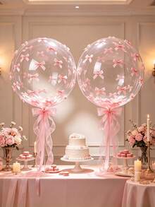 102/72pcs 20-Inch Balloons With Pink Bows And Pink Feathers, Suitable For Outdoor Photography, Valentine's Day Decoration, Family Birthday Party, Wedding, Camping Theme Party Decoration, Wedding And Birthday Party Decoration Supplies - Multicolor - View 9