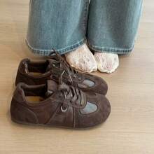 Dark Brown Vintage Patchwork German Army Training Shoes - Camel - View 4