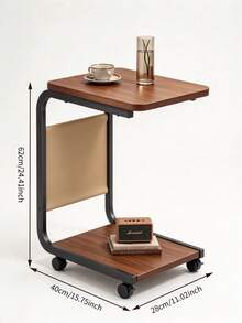 Mobile C-Shaped Side Table, Rolling Sofa Side Table, Fabric Storage Pocket, Extra Lower Shelf, Sturdy Metal Frame, Space Saving, Movable Laptop End Table, Suitable For Living Room, Bedroom, For Working, Reading And Dining - Multiple Specifications - View 10