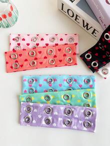 1pc Dopamine Heart Print Metal Eyelet Wide Headband, High Elastic Fabric Hollow Design Sweet Cool Girl Fashion Versatile Hair Accessory - Multicolor - View 4