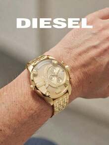 DIESEL DZ7287 Men's All-Gold Tone Watch, Large Dial Chronograph, Textured Dial, Solid Metal Chain Bracelet, Men's Accessory Gift - Gold - View 6
