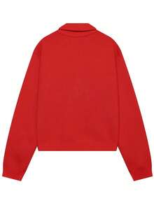 Women's Red High Neck Zipper Knit Pullover Sweater, Elegant Street Style Casual Short Knit Top, Suitable For Autumn - Red - View 5