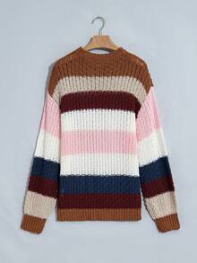 Acelitt Women's Striped Colorblock Pullover Sweater, Long Sleeve Knit Top With Ribbed Trim, Suitable For Spring And Autumn - Multicolor - View 5