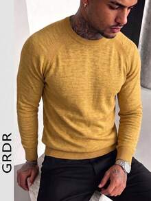 GRDR Men's Knit Sweater, Solid Color Long Sleeve, Suitable For Autumn/Winter Outings, Fashionable Outfit Essential - Yellow - View 9