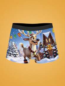 Notgurli 3pcs Christmas Funny Print Cartoon Quirky Santa Claus, Gift Box, Bells,Christmas Reindeer, Family Party Men's Mid-Rise Boxer Briefs - Multicolor - View 14