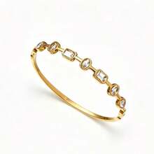 1pc Premium Luxury 7-Diamond Stainless Steel Bracelet For Women, Fashion Commuter Versatile Non-Fading Snap Closure Bangle - 7-stone Square Diamond - View 5