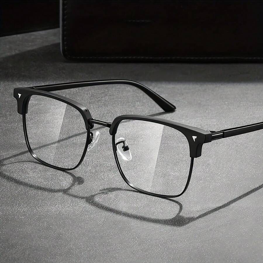 1 Pair Business Half-Frame Eyebrow Design Glasses, Lightweight Metal/PC Material, Suitable For Office, Gaming, Digital Devices - Men's Daily Eyewear, Unisex Half-Frame Glasses - Multicolor - View 1