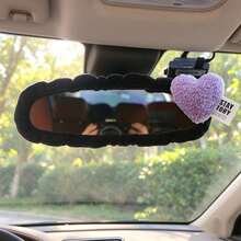 1pc Cute Heart-Shaped Car Rearview Mirror Decorative Cover, Interior Car Decoration Accessory, Rearview Mirror Protective Sleeve, Car Interior Accessories - Heart-shaped Rearview Mirror Cover - View 6