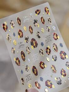 1Sheet Gold Foil Leopard Nail Stickers, Irregular Shape Vintage Letter Pattern Nail Decoration For DIY Manicure - Multicolor - View 6