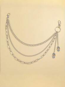 1PC Punk Skull Pendant Pants Chain, Multi-Layer Silver Metal Waist Chain For Rock & Halloween Costume - Silver - View 3