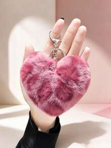 Fluffy Ball Keychain, Fur Bag Charm, Car Accessory, Backpack Pendant, Cute, Gothic, Y2K Style, Leopard Print Bead Minimalist Charm, Leopard Print Heart-Shaped Plush Keychain, Can Be Used As Keychain, Bag Charm, Backpack Pendant, Car Interior Hanging Ornament, Multi-Purpose - Multicolor - View 5