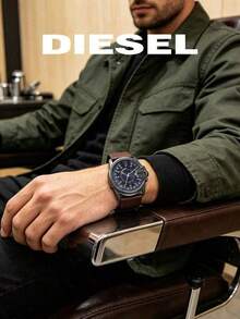 DIESEL DZ1618 Big Dial Men Quartz Watch, Date Display Function, Gunmetal Case With Brown Strap, Masculine Wristwatch For Daily Wear - Black - View 6