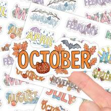 12/60/120 Pcs Monthly Planning Stickers - Festival-Themed Colorful Calendar Decorative Stickers With Seasonal Designs - 12-Month Date Marking Index Tabs For Scrapbooking, Junk Journal, Planner, Notebook - one-size - View 1