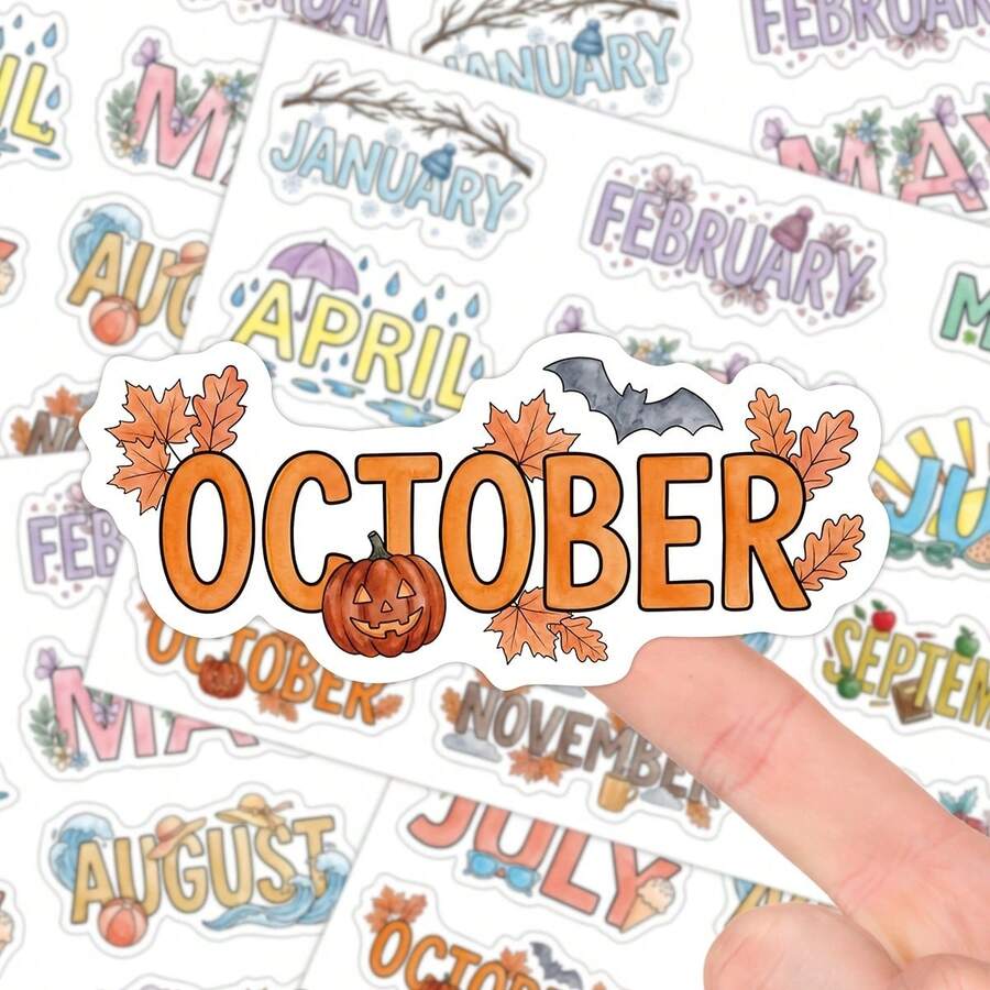 12/60/120 Pcs Monthly Planning Stickers - Festival-Themed Colorful Calendar Decorative Stickers With Seasonal Designs - 12-Month Date Marking Index Tabs For Scrapbooking, Junk Journal, Planner, Notebook - one-size - View 1
