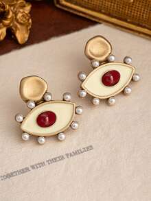 1 Pair Evil Eye Stud Earrings, Elegant High-End Vintage Colorful Enamel Rhinestone Dangle Earrings - Evil Eye - View 8
