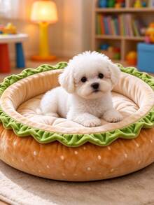 Hamburger Round Pet Bed, Warm Plush Pet Mat, Suitable For Small Dogs And Cats, Soft Non-Slip Pet Sleeping Pad, Indoor Winter Cat And Dog Pet Resting Nest - Multicolor - View 7