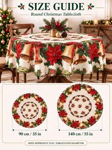 Round Christmas Tablecloth, Festive Table Cover, Printed With Christmas Red And Gold Bell Patterns, Suitable For Home Kitchens And Christmas Parties, Christmas Table Decorations, And Winter Holiday Decorations - Christmas-003 - View 2