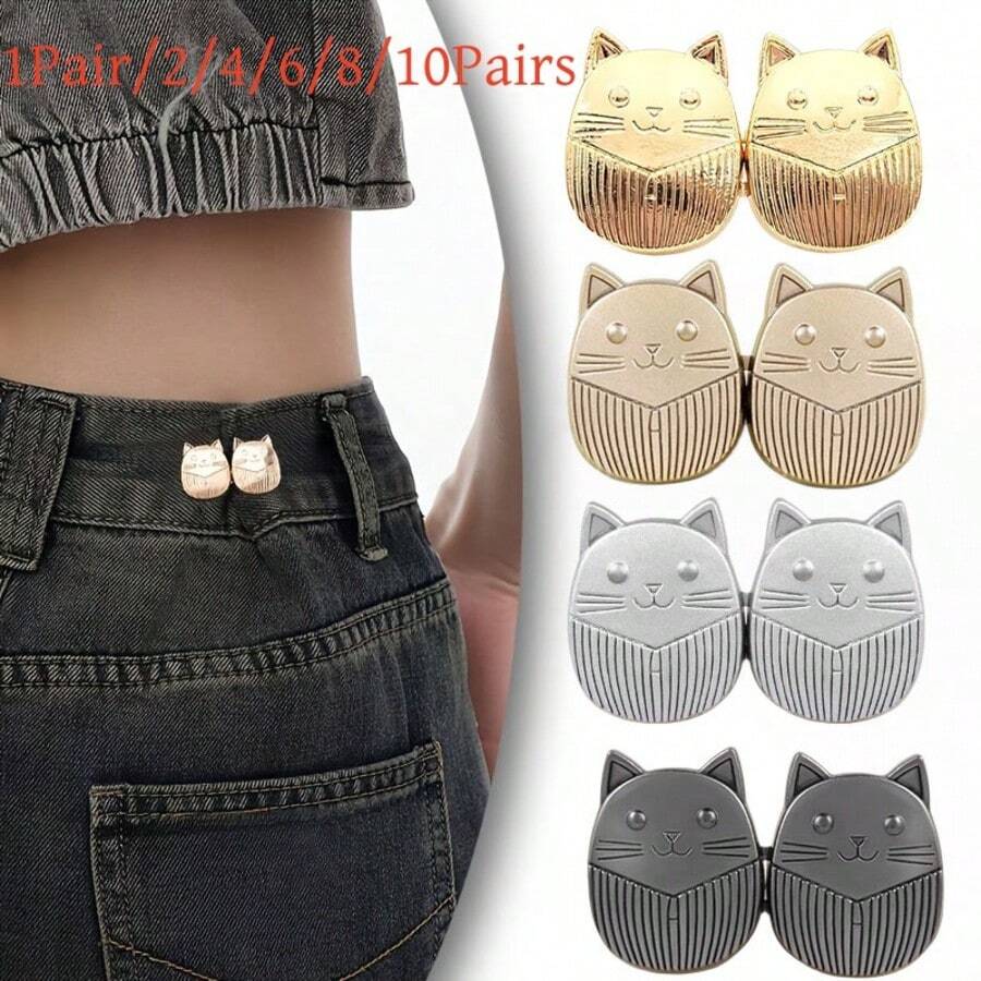 1/2/4/6/8/10pcs Oval Cat Waist Button, Jeans Waist Tightener, Adjustable Waist Buckle For Pants - Multicolor - View 1