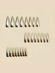 24pcs Fashion Punk Metallic Gold Mirror High Heel Extra Long Glossy Reflective Press-On Nail Tips + 1pc Jelly Glue + 1pc Nail File - Gold - View 4