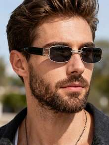 1 Pair Small Frame Square Fashion Glasses Metal Simple Fashion Glasses Suitable For Daily Outing Use - Silver - View 1
