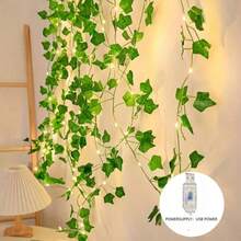 1PC LED Evergreen Leaf String Lights, Hanging Fairy Lights, USB Powered ...