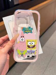 SpongeBob SquarePants 1pc Happy Sponge, Baby And Pattern, Color Block 2-In-1 Anti-Drop Phone Protective Case, TPU Material, Can Be Used As Holiday Gift, Compatible With Apple XS/XS Max/XR/11/12/13/14/15/16 Pro/Pro Max/14/15/16 Plus/17/18 Pro/18 Pro Max, Unisex - Multicolor - View 1