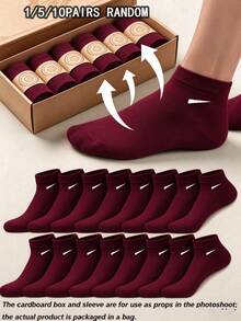 10 Pairs Unisex Burgundy Boat Socks, Sweat-Absorbent Breathable Comfortable Invisible Socks, Suitable For Daily Wear, Sports, Business, Unisex, All Seasons, Best Gift Choice For Back To School And Holidays - Burgundy - View 6