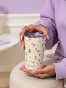 1 件紫色花卉 350ML/11.8OZ 或 280ML/9.47OZ 双层不锈钢咖啡杯、杯子、真空瓶、旅行户外杯、平底杯、车载杯、适合所有季节、节日礼物水瓶返校 - 彩色 - 查看 3