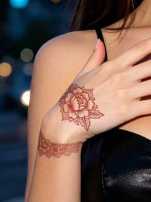 5Pcs Henna Tattoo Fake Temporary Tattoo Red Flower Geometric Waterproof Sweatproof Disposable For Women And Mem Face, Arm, Waist, Chest, Leg, Abdomen, Neck, Hand, Finger, Back For Dancing Party Stage Performance Modernist Body Art - Multicolor - View 3