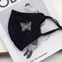 Chinese Style Shiny Silk Pleated Face Cover, Butterfly Rhinestone Decor Mask For Autumn Winter Windproof - Multicolor - View 3