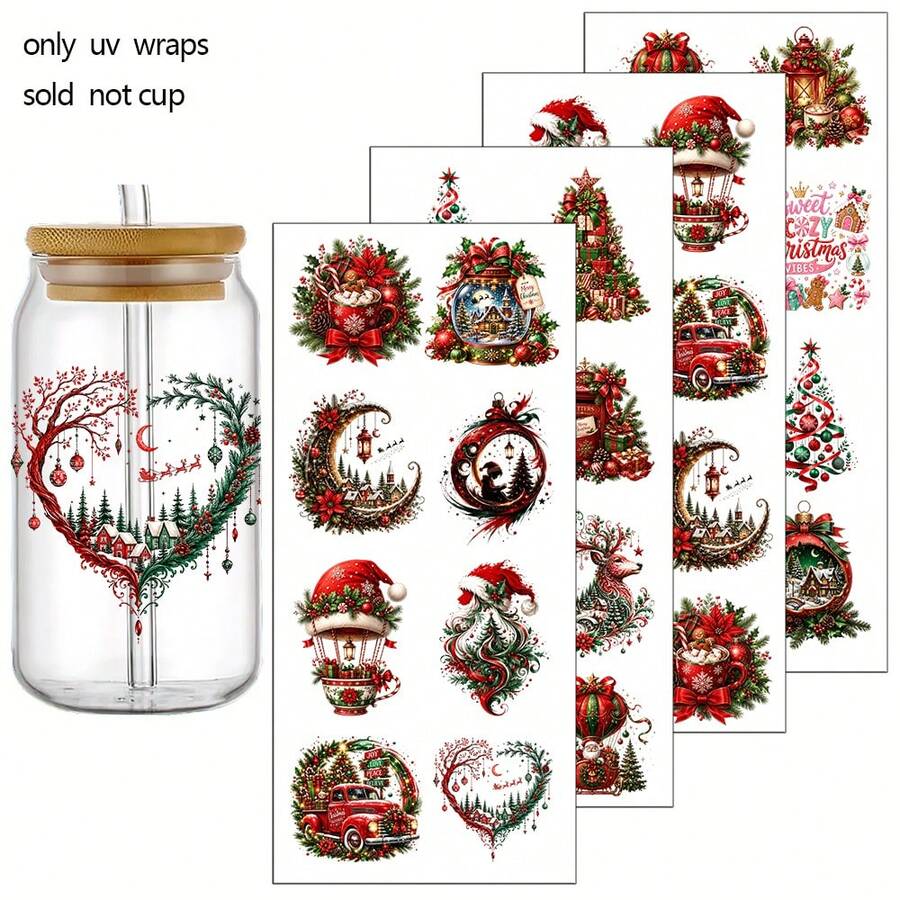 4pcs/Set Christmas Theme Patten UV Transfer Stickers - For DIY Crafts ...