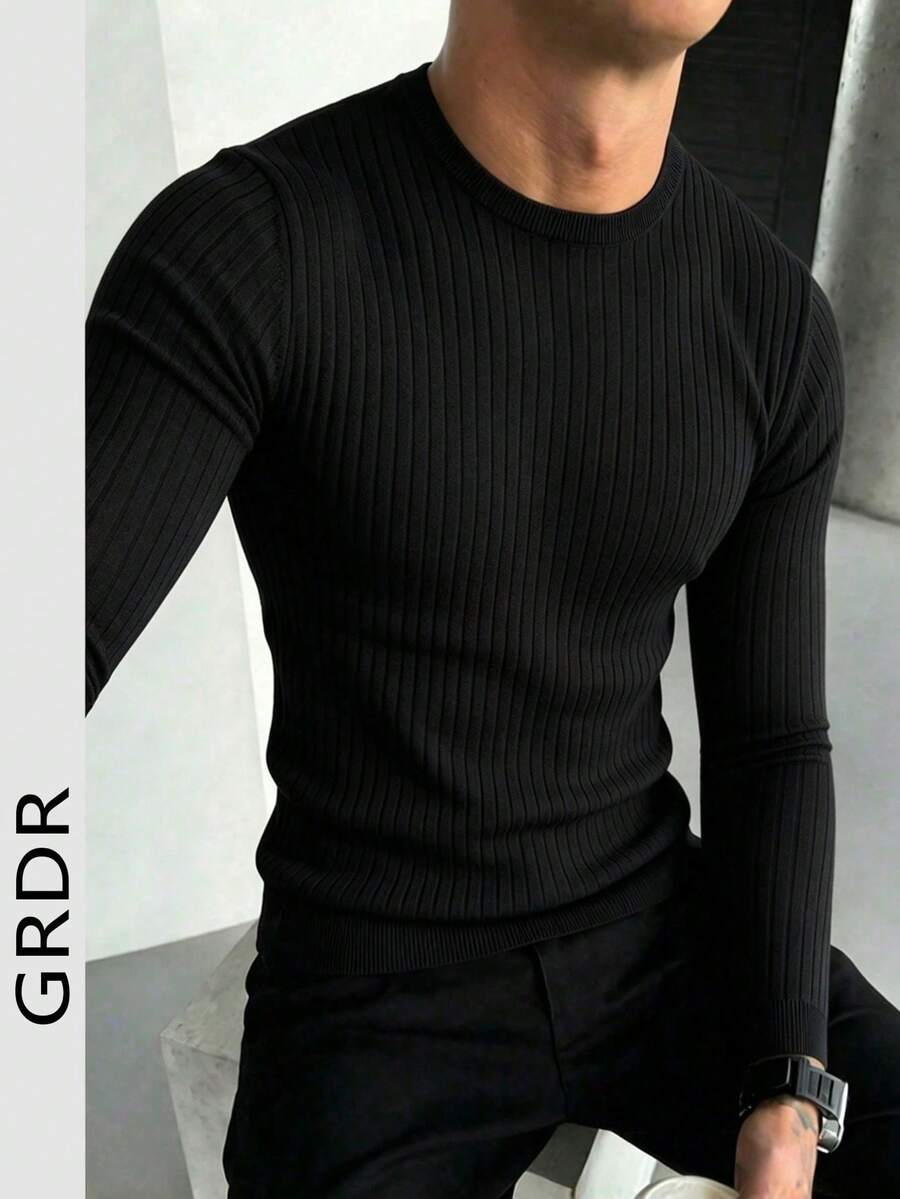 GRDR Men's Autumn/Winter Crew Neck Long Sleeve Knit Sweater, Essential For Autumn/Winter, Daily Wear