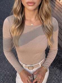 Women's Boat Neck Modal Soft Textured Top Body Knit Tops - Beige - View 6