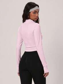 PinkTip Solid Color Stand Collar Zip-Up Jacket, Shaping And Tummy Control, Sporty Casual Street Style, Suitable For Yoga, Fitness And Daily Wear - Baby Pink - View 6