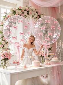 102/72pcs 20-Inch Balloons With Pink Bows And Pink Feathers, Suitable For Outdoor Photography, Valentine's Day Decoration, Family Birthday Party, Wedding, Camping Theme Party Decoration, Wedding And Birthday Party Decoration Supplies - Multicolor - View 3