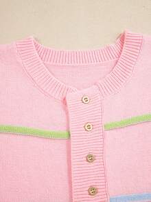 Acelitt Jersey holgado de cuello caído a rayas de arcoíris rosa - Rosa - Ver 7
