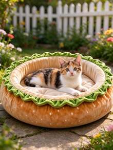 Hamburger Round Pet Bed, Warm Plush Pet Mat, Suitable For Small Dogs And Cats, Soft Non-Slip Pet Sleeping Pad, Indoor Winter Cat And Dog Pet Resting Nest - Multicolor - View 10