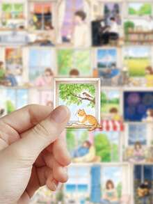 50pcs Window-Side Meditation Stickers For Phone Case, Refrigerator, Planner, Diary, Scrapbook, Notebook, Suitcase, Window, Guitar, Helmet, Skateboard, Laptop - Multicolor - View 7