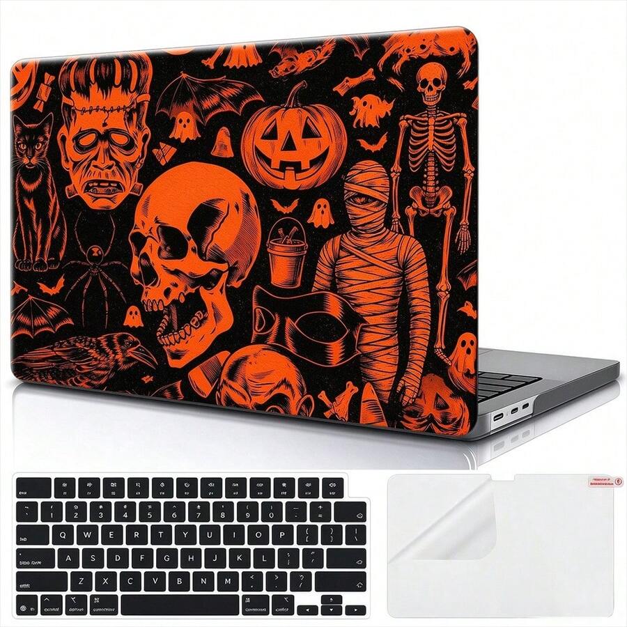 1pc Retro Scary Halloween For MacBook Air 15 13 Inch Case M5 M4 M3 M2 2026 2025 2024 2023,For MacBook Pro 14 16 M5 Hard PC Matte Split Type For MacBook Neo Case, Stylish Digital Accessory For Novelty Premium Pattern Hard Shell Laptop Case - View 1